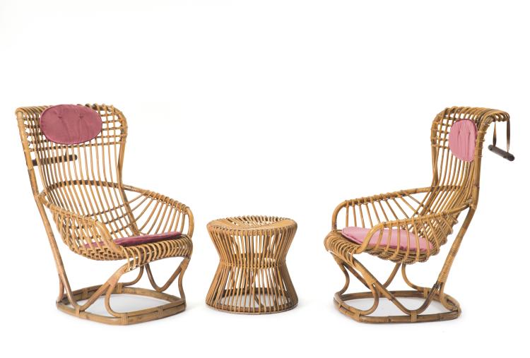 Hauptbild zu Objekt, Zwei Sessel und ein Hocker, 1959, Tito Agnoli, Bonacina, Pierantonio, Como, 125B 429