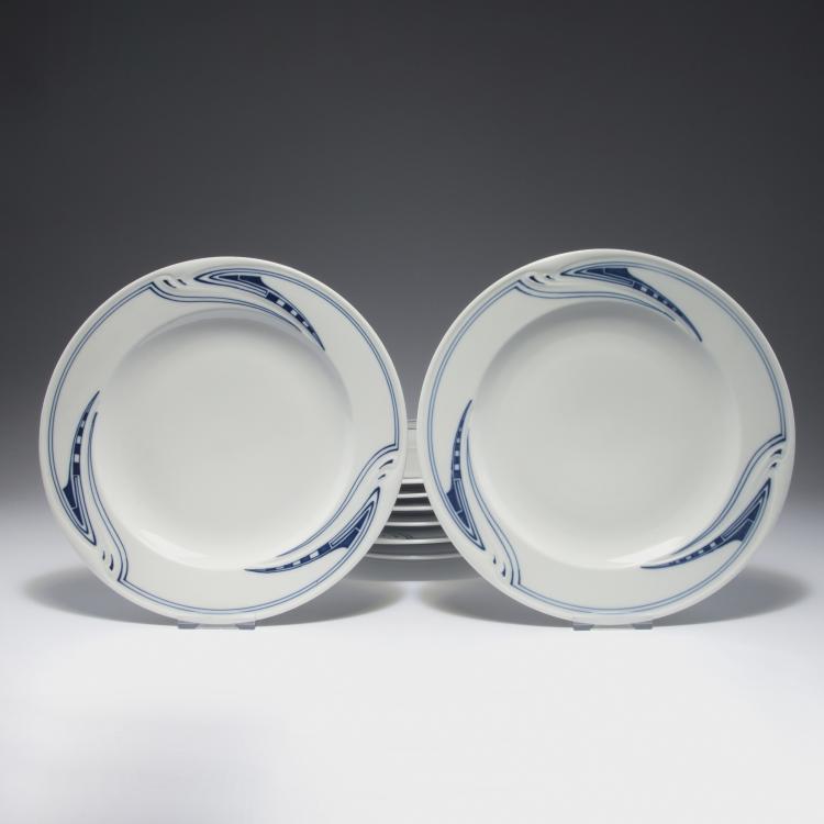 Hauptbild zu Objekt, Acht Speiseteller 'Peitschenhieb', 1903-04, Henry van de Velde, Mei&szlig;en, KPM, 126 834