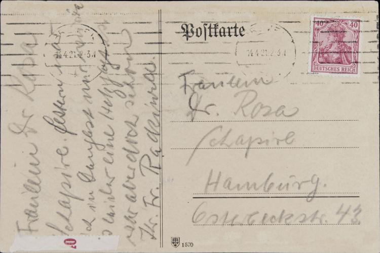 Bild 2 zu Objekt, Artist's postcard 'Reclining female nude, 1921, Franz Radziwill, 127C 635