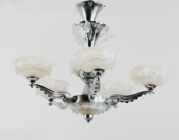 Hauptbild zu Objekt, Deckenlampe 'V&ouml;gel', um 1930, Ezanville, Verrerie d', 126 242