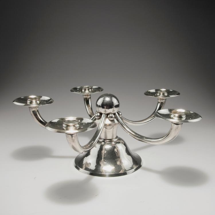 Hauptbild zu Objekt, Kerzenleuchter, 1930er Jahre, Bremer Werkst&auml;tten f&uuml;r kunstgewerbliche Silberarbeiten, 126 529