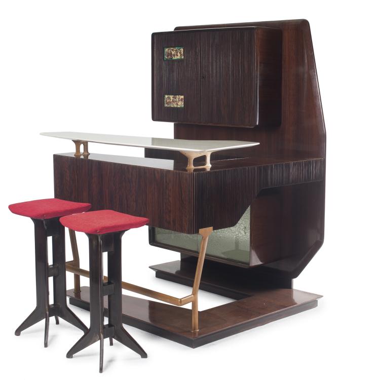 Hauptbild zu Objekt, Bar mit zwei Barhockern, 1950er Jahre, Italien, 127A 41