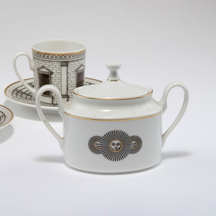 Bild 1 zu Objekt, Three 'Palladiana' cups and saucers with 'Soli' sugar bowl, 1990s, Piero Fornasetti, Rosenthal, Selb, 127A 202