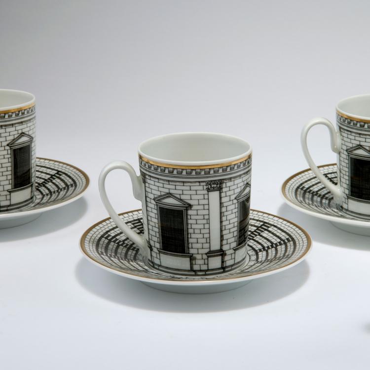 Bild 2 zu Objekt, Three 'Palladiana' cups and saucers with 'Soli' sugar bowl, 1990s, Piero Fornasetti, Rosenthal, Selb, 127A 202