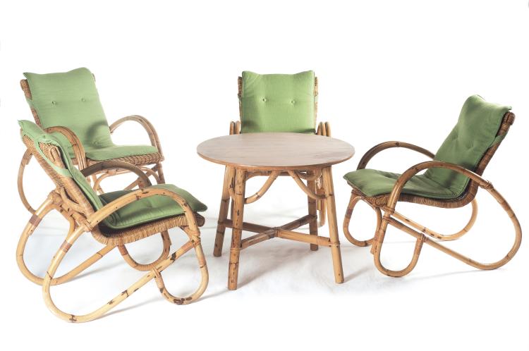 Hauptbild zu Objekt, Vier Korbsessel, ein Tisch, 1950er Jahre, Korbwaren Steinberg, Berlin, 128B 283