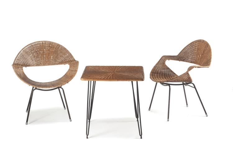 Hauptbild zu Objekt, Zwei Korbsessel und Tisch, um 1956, Frank Watkins, Watkins, Frank, London (zugeschrieben), 128B 336
