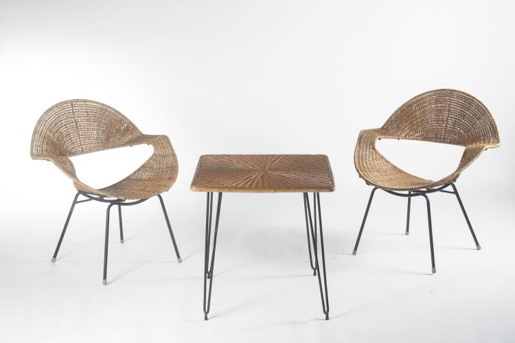Bild 1 zu Objekt, Zwei Korbsessel und Tisch, um 1956, Frank Watkins, Watkins, Frank, London (zugeschrieben), 128B 336