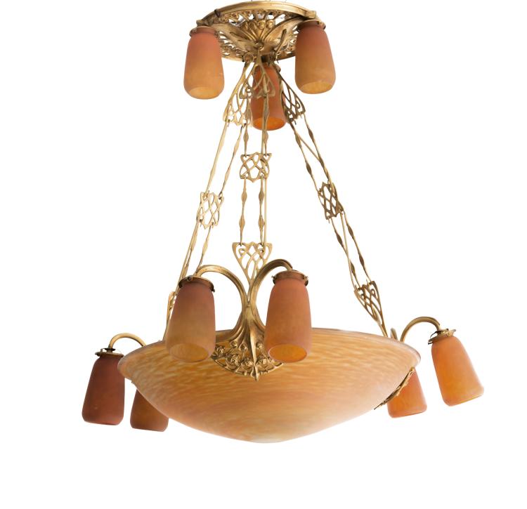 Hauptbild zu Objekt, Large 'Sagittaire' ceiling light, mounting by Louis Majorelle, 1904-10, Louis Majorelle, Daum Fr&egrave;res, Nancy, 129 44