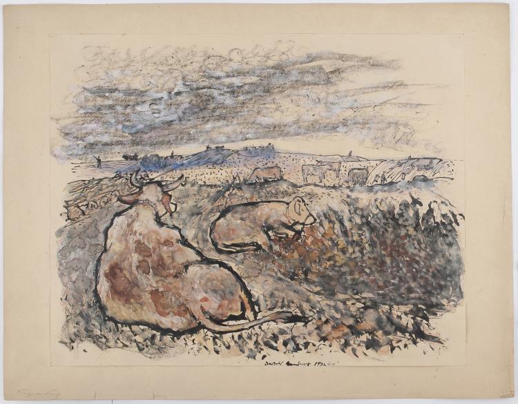 Hauptbild zu Objekt, Ohne Titel (Landschaft mit K&uuml;hen), 1932 und 1939, Bartold Asendorpf, 127C 595