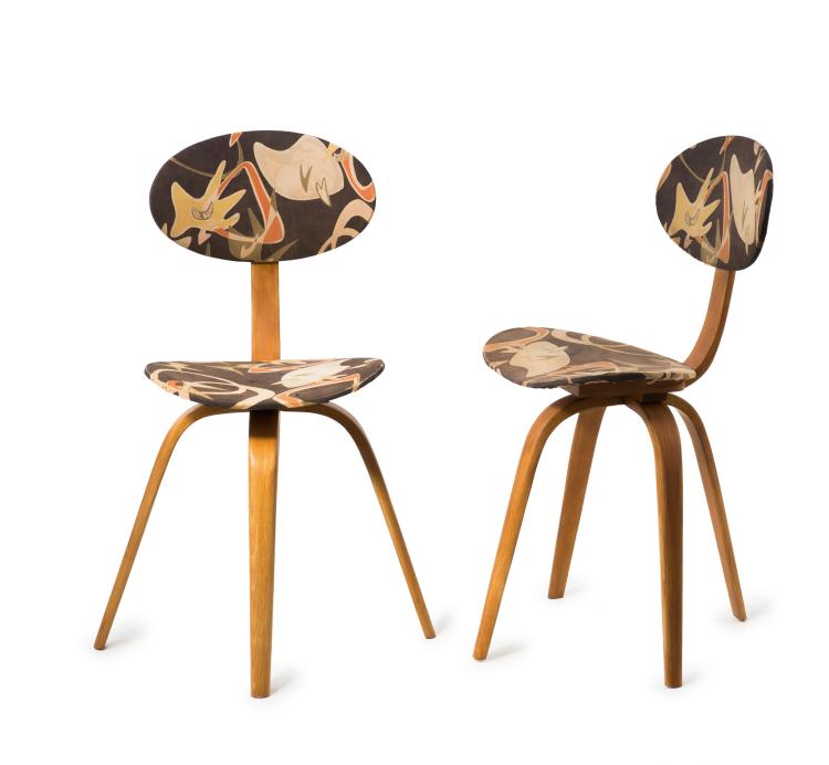 Hauptbild zu Objekt, Zwei St&uuml;hle 'Bow-Wood No 3', um 1950, Hugues Steiner, Steiner Meubles, Paris, 127B 356