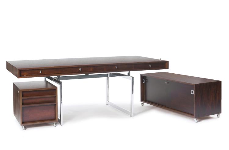Hauptbild zu Objekt, Schreibtisch mit Rollcontainer und Aktenschrank auf Rollen, um 1959, Bodil Kjaer, Pedersen, E. & S&oslash;n, D&auml;nemark, 128A 128