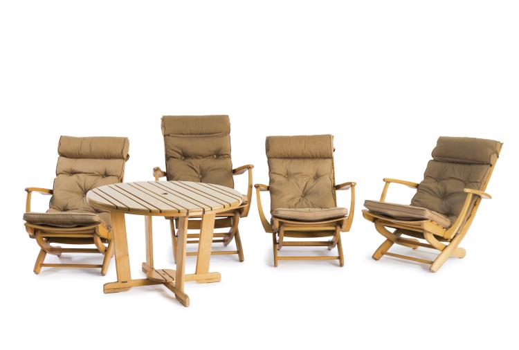 Bild 4 zu Objekt, Gartentisch und vier Garten-Armlehnst&uuml;hle, um 1955, Triconfort, Frankreich, 128B 322