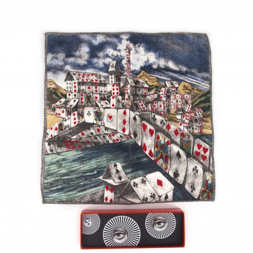 'Cittá di Carte' pocket square and two 'Occhio' cufflinks, 1990s