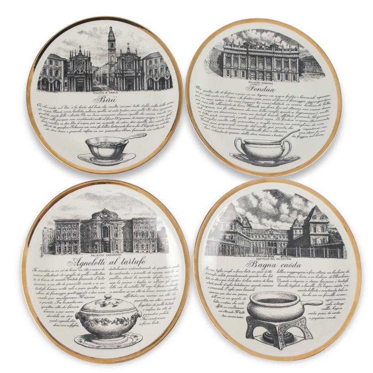 Hauptbild zu Objekt, Four 'Specialita Torinesi' plates, 1980s, Piero Fornasetti, Fornasetti, Mailand, 128B 366