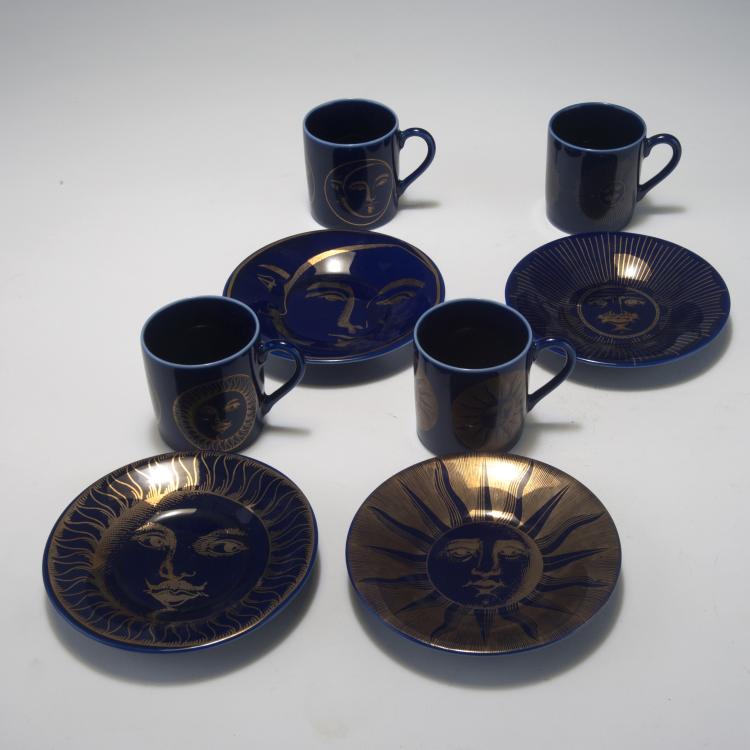 Bild 1 zu Objekt, Vier Mokkatassen mit Untertassen 'Soli e Lune', 1960/70er Jahre , Piero Fornasetti, Fornasetti, Mailand, 128B 363