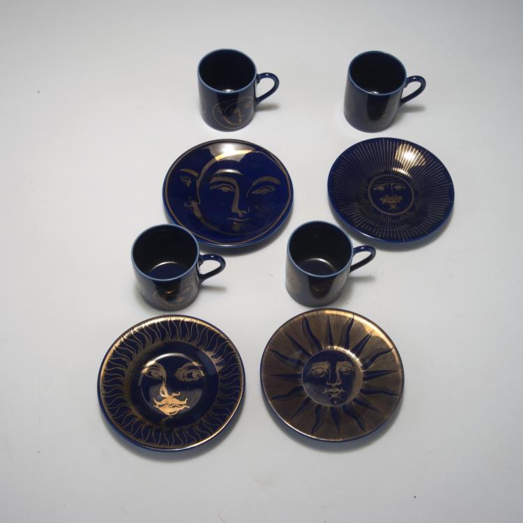 Bild 2 zu Objekt, Vier Mokkatassen mit Untertassen 'Soli e Lune', 1960/70er Jahre , Piero Fornasetti, Fornasetti, Mailand, 128B 363