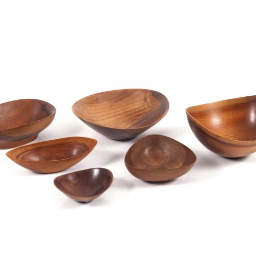 Six wooden bowls, 1950s