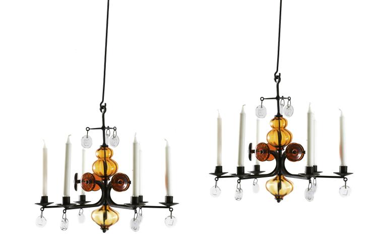 Hauptbild zu Objekt, Two chandeliers, c1960, Erik H&ouml;glund, Str&ouml;mman & Co., G&ouml;teborg, Boda Nova Glassworks (zugeschrieben), 128A 142