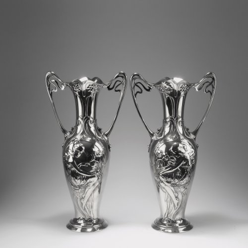 Two tall vases with handles, c1905