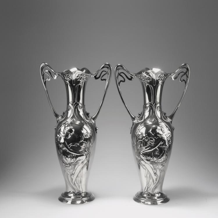 Hauptbild zu Objekt, Two tall vases with handles, c1905, WMF, Geislingen, 129 466