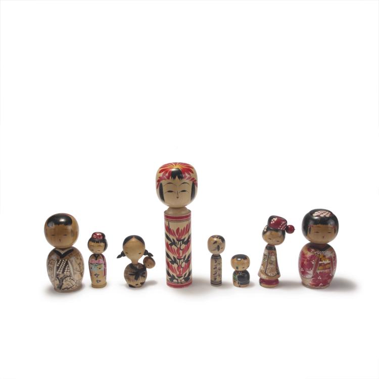 Hauptbild zu Objekt, Acht 'Kokeshi Dolls', 1960er Jahre, Japan, 128B 421