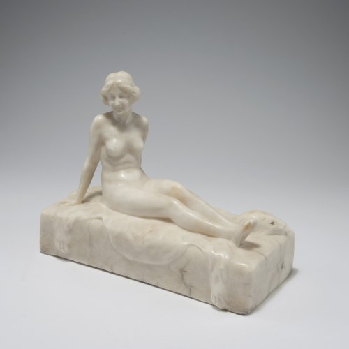 Female nude reclining on tiger skin rug c1891