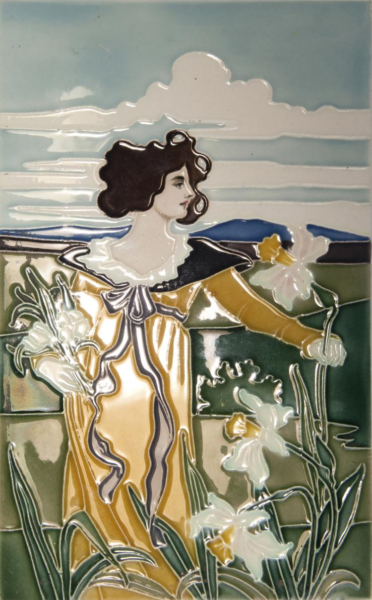 Hauptbild zu Objekt, Decorative tile, c1900, Carl Sigmund Luber, Schwarz, J. von, N&uuml;rnberg, 129 655