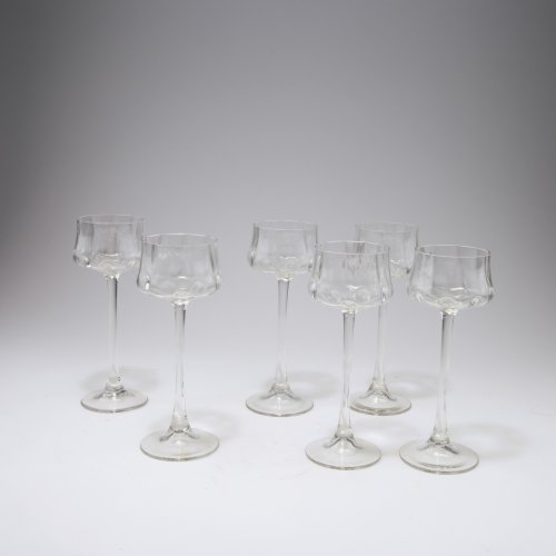 Six 'Meteor' wine glasses, c1900