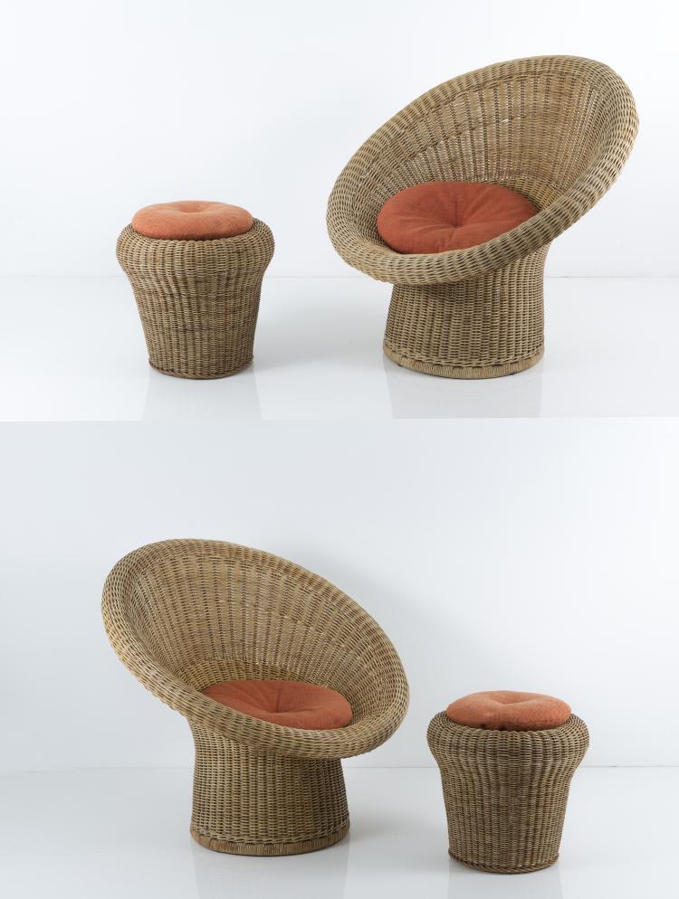 Hauptbild zu Objekt, Zwei Sessel 'E-10', 1949 mit Hockern 'E-23', 1957, Egon Eiermann, Murmann, Heinrich, Johannisthal, 130A 86