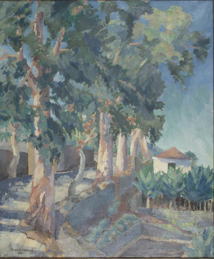 Hauptbild zu Objekt, 'S&uuml;dl&auml;ndisches Motiv mit Platanen', 1927, Roland Hettner, 130B 209