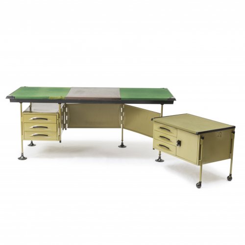 'Spazio' desk and container on wheels, 1959