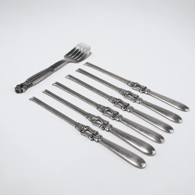 Hauptbild zu Objekt, Six 'Konge' - 'Acorn' lobster forks and server, 1915, Jensen, Georg, Kopenhagen, 129 415