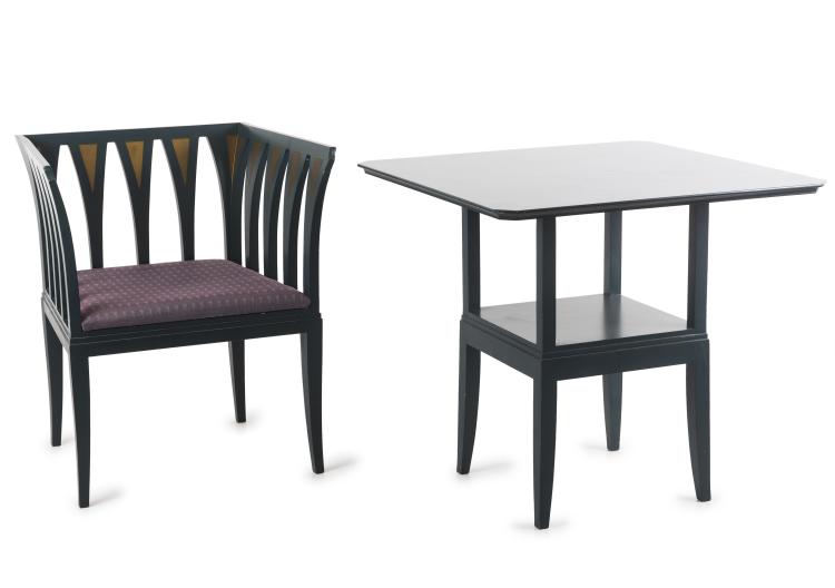 Hauptbild zu Objekt, 'Blue' bench, armchair and table, 1929, Eliel Saarinen, Adelta Oy, Finnland, 131B 263