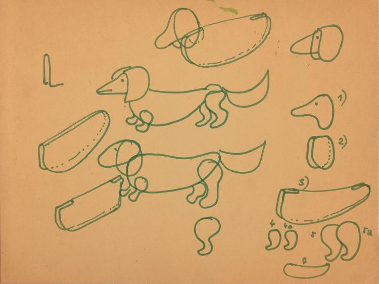 Bild 9 zu Objekt, 16 sketches 'Waldi', 1970, Otl Aicher, Aicher, Otl; Winschermann, Elena; Ay, Hermann, 131B 408