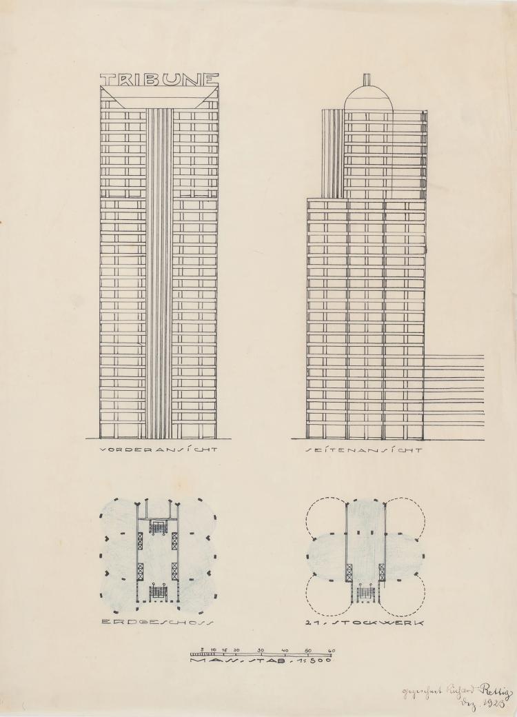 Hauptbild zu Objekt, 'Chicago Tribune' (architectural drawing), 1923, Richard Rettig, 130B 220