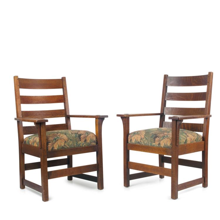 Hauptbild zu Objekt, Two 'Slatted Arm Chairs', c1905, Gustav Stickley, Stickley, L. & J.G., Fayetteville, NY, 130A 177