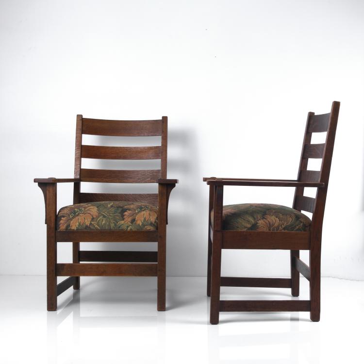 Bild 1 zu Objekt, Two 'Slatted Arm Chairs', c1905, Gustav Stickley, Stickley, L. & J.G., Fayetteville, NY, 130A 177