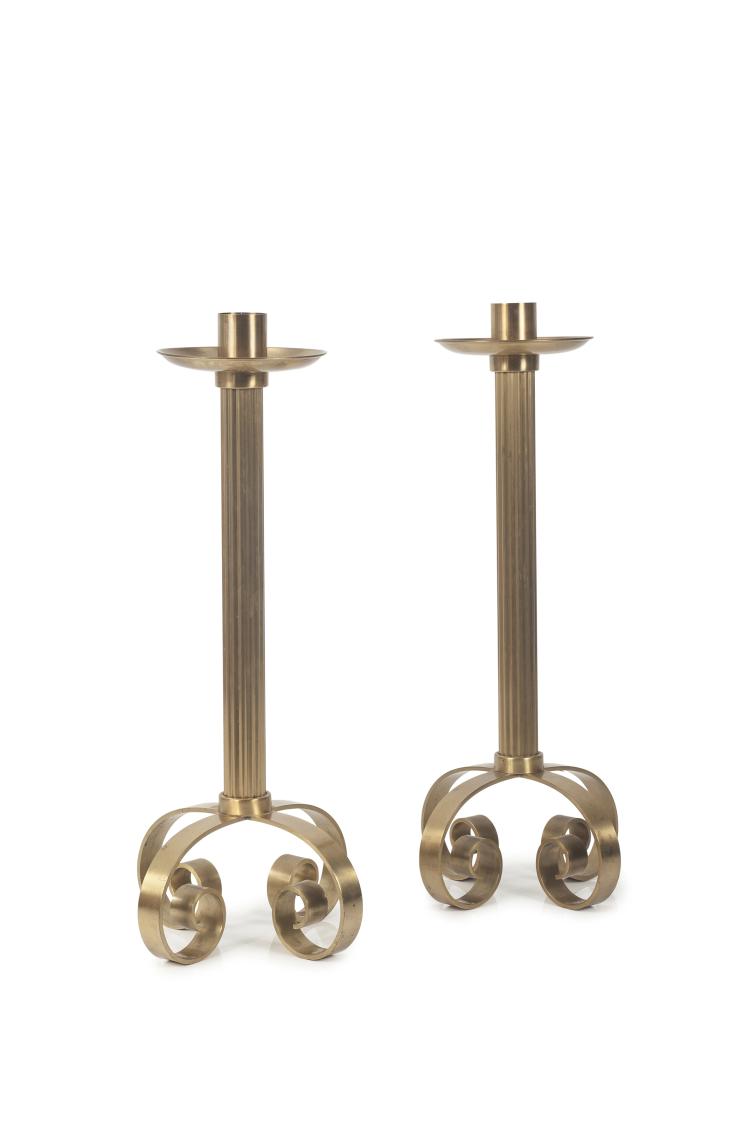 Hauptbild zu Objekt, Two tall candelabrums, 1940s, Ivar Alenius Bj&ouml;rk, Ystad-Metall, Ystad, 131B 455