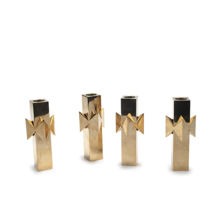Hauptbild zu Objekt, Four 'rosett' candlesticks, c1970, Pierre Forsell, Skultuna, Skultuna, 131B 457