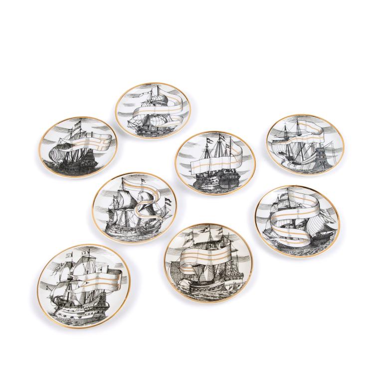 Hauptbild zu Objekt, Eight small 'Velieri' plates, 1960s, Piero Fornasetti, Fornasetti, Mailand, 131A 204