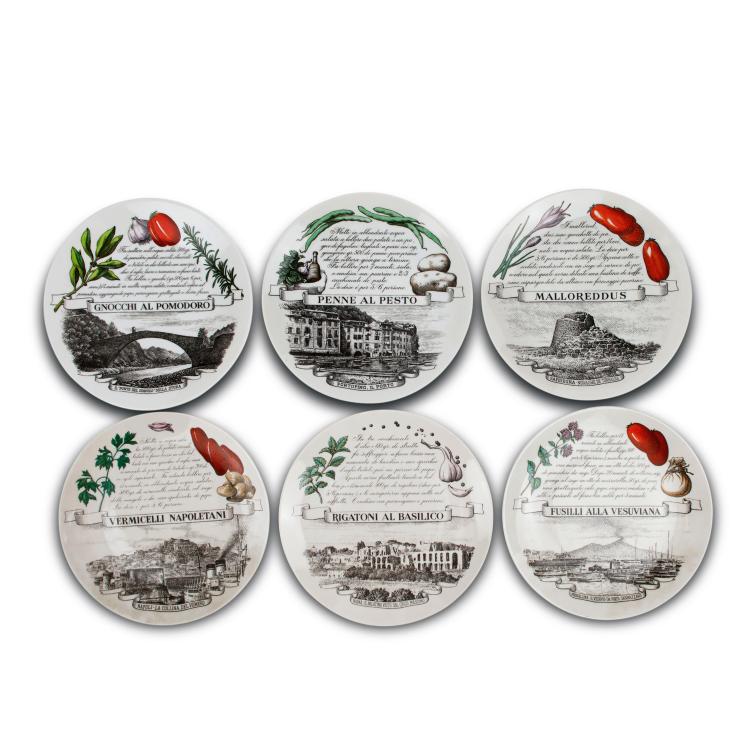 Hauptbild zu Objekt, Six plates, 'Piatti Tipici Regionali', 1971, Piero Fornasetti, Fornasetti, Mailand, 131A 213