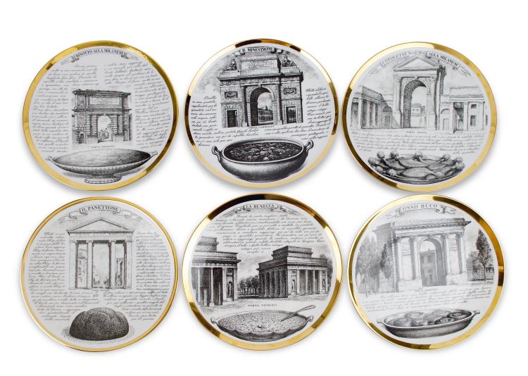 Hauptbild zu Objekt, 12 plates, 'Specialit&agrave; Milanesi', 1960/70s, Piero Fornasetti, Fornasetti, Mailand, 131A 200