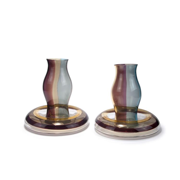 Hauptbild zu Objekt, Zwei Windlichte mit Schale 'A spicchi', 1954-57, Fulvio Bianconi, Venini & C., Murano, 131C 632