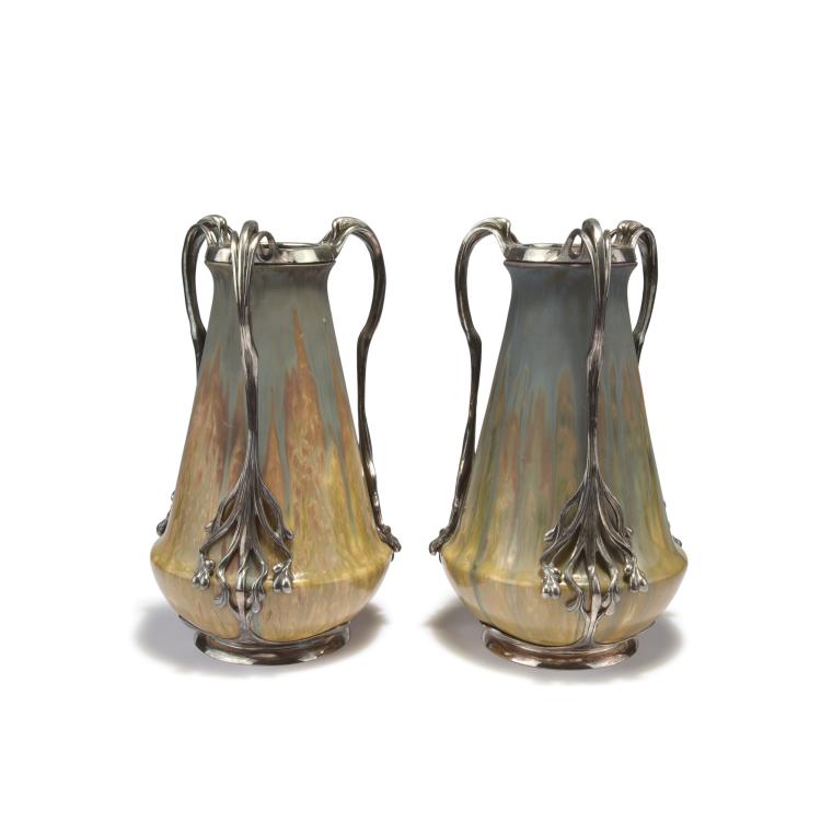 Hauptbild zu Objekt, Two vases with handles, c1904, Orivit-Metallwarenfabrik, K&ouml;ln, 132B 891