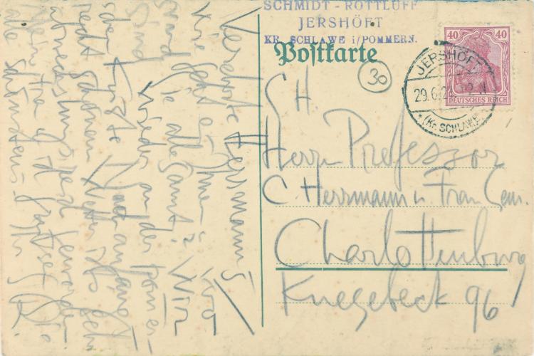 Bild 1 zu Objekt, K&uuml;nstlerpostkarte 'Landschaft mit H&auml;usern', 1921, Karl Schmidt-Rottluff, 132A 37