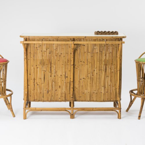 Counter with two bar stools, c1950