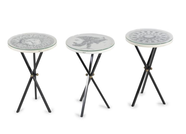 Hauptbild zu Objekt, Three small side tables 'Re sole', 'Giano Bifronte' and 'Architettura', 1950s, Piero Fornasetti, Fornasetti, Mailand, 133B 568