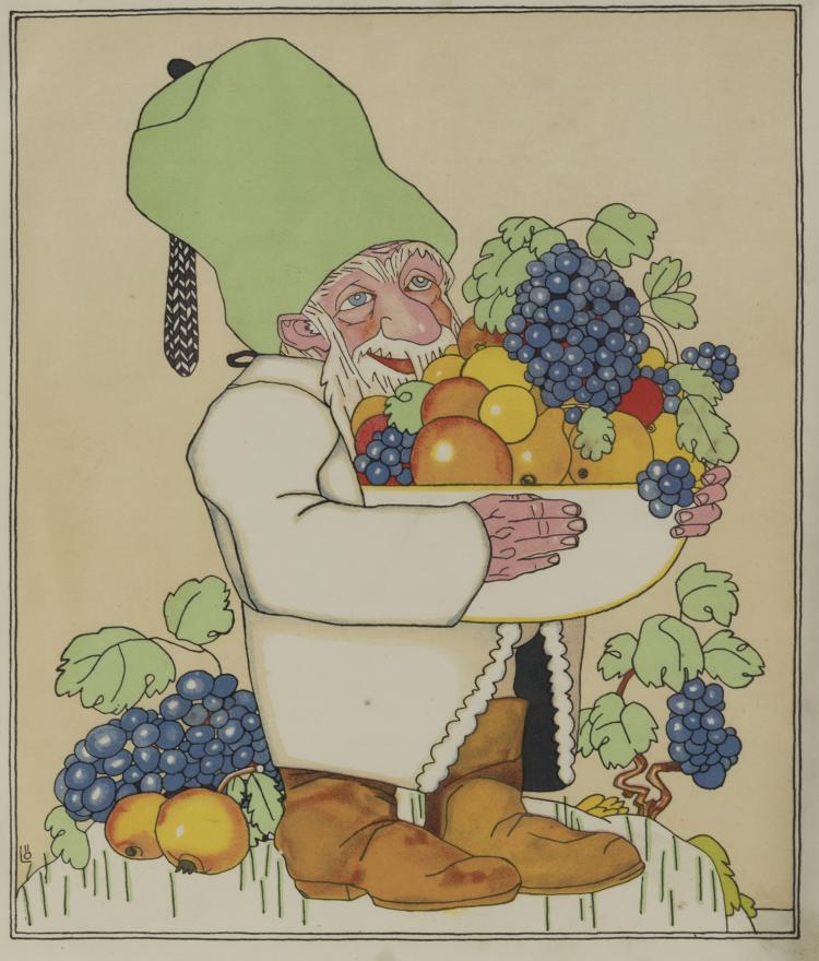 Hauptbild zu Objekt, Zwerg mit Obstschale aus 'Sneewittchen', 1912, Bertold L&ouml;ffler, 132B 941
