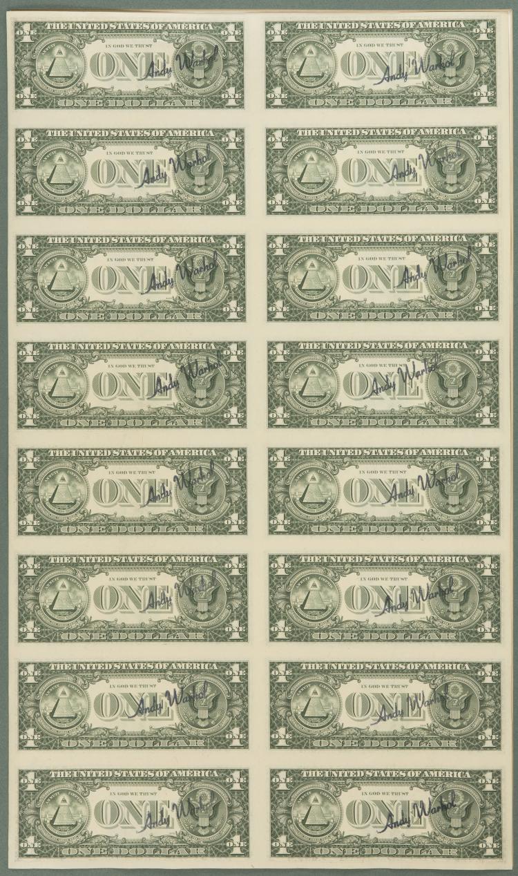 Bild 1 zu Objekt, '16 One Dollar Notes (ungeschnitten)', 1981, Andy Warhol, 132A 143