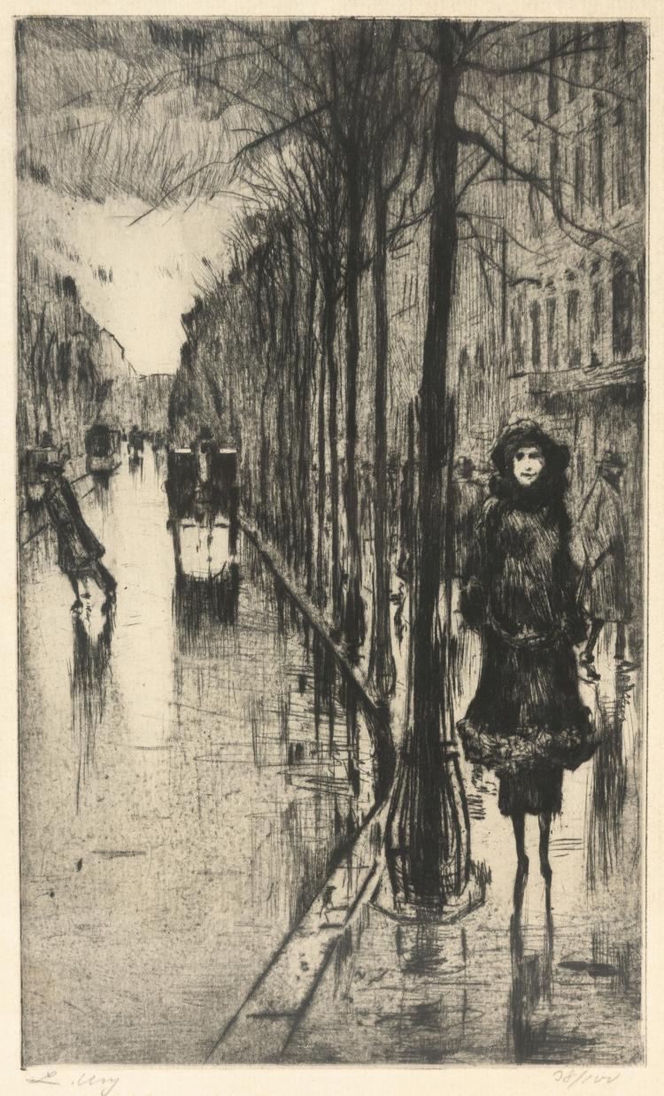 Hauptbild zu Objekt, 'Stra&szlig;e im Regen', erstes Viertel 20. Jahrhundert, Ury Lesser, 132A 43
